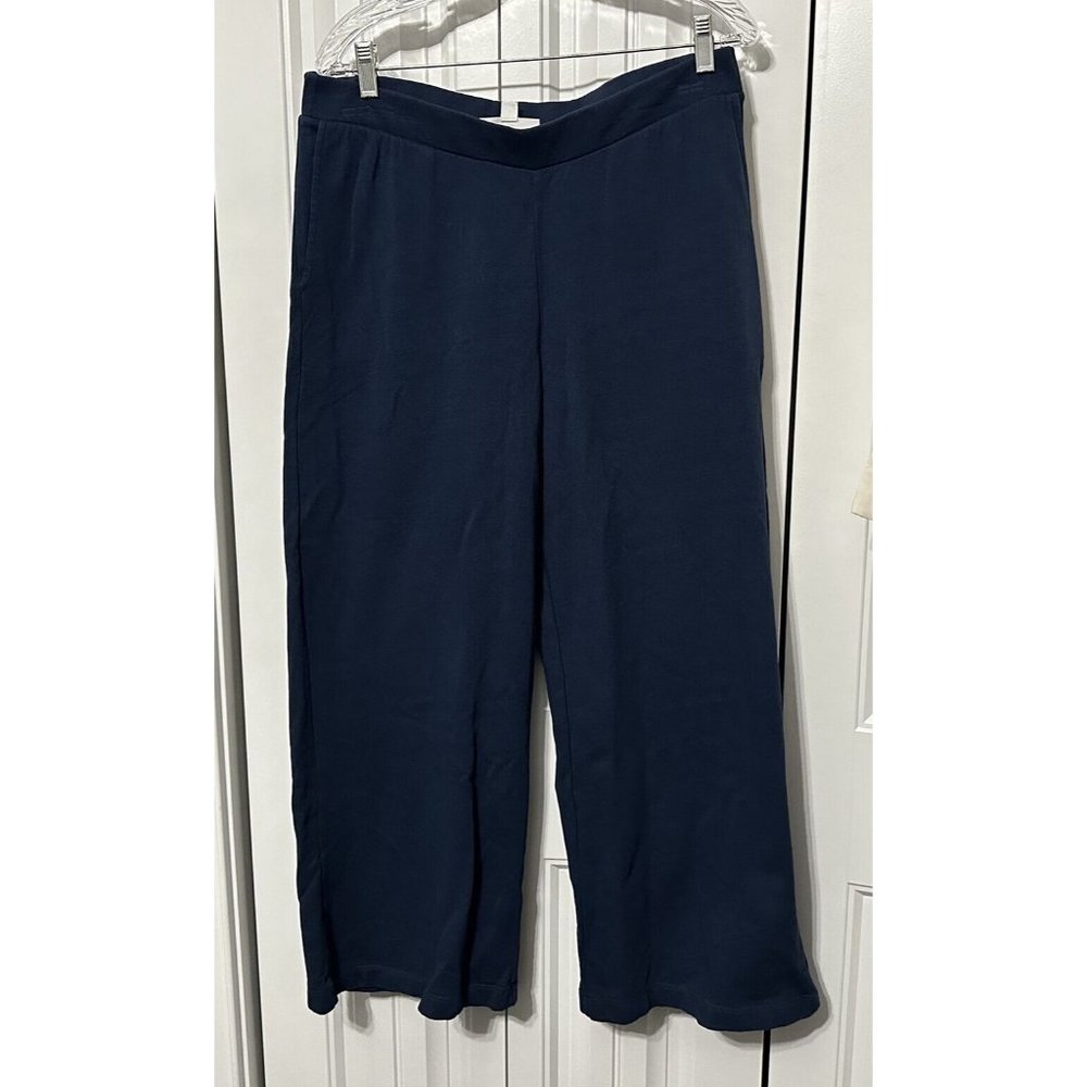 J Jill Pure Jill Cropped Pants Womens Medium Blue Wide Leg Organic Grown Cotton